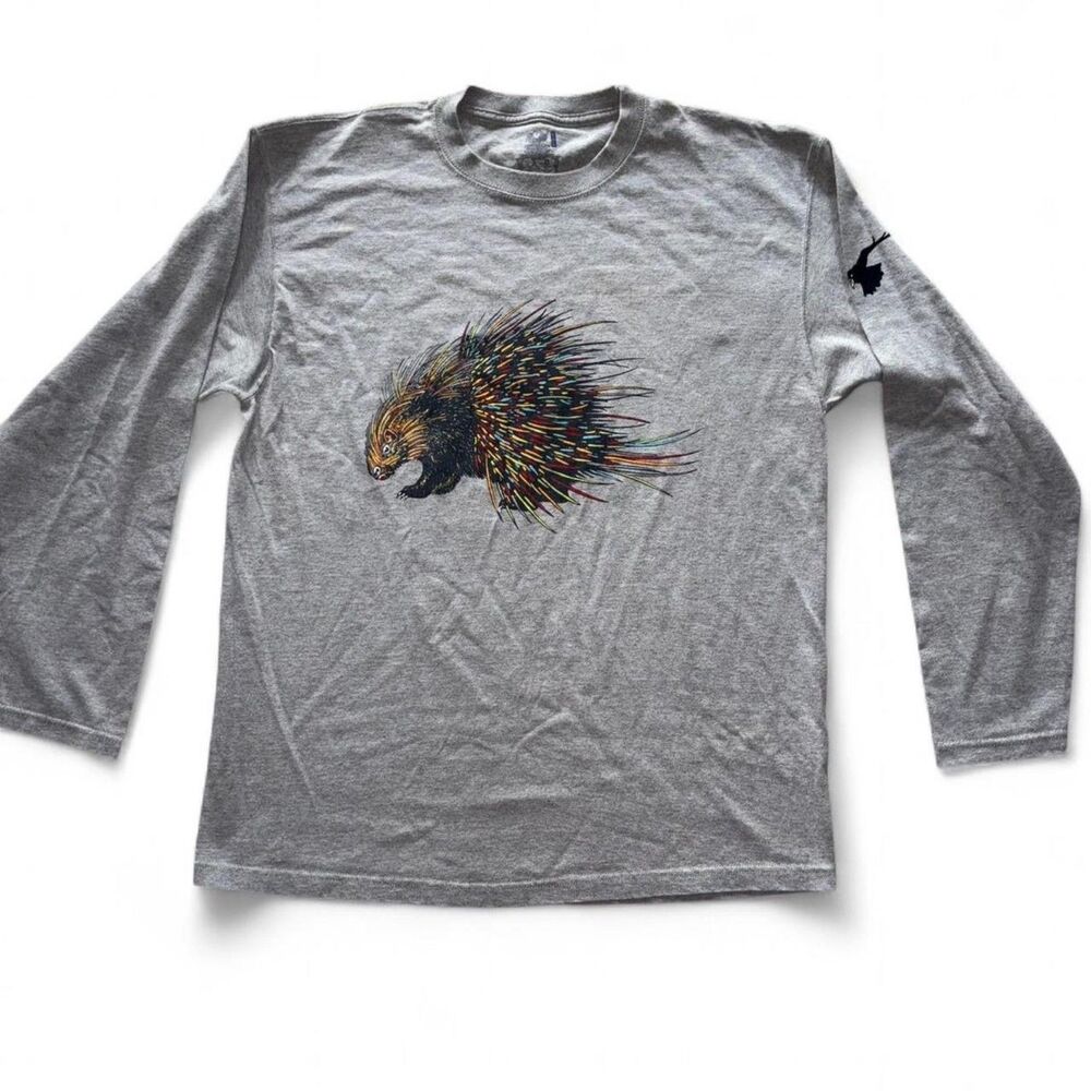 Vintage 90s Unisex Porcupine Silkscreen Tee, Cotton Long Sleeve L
